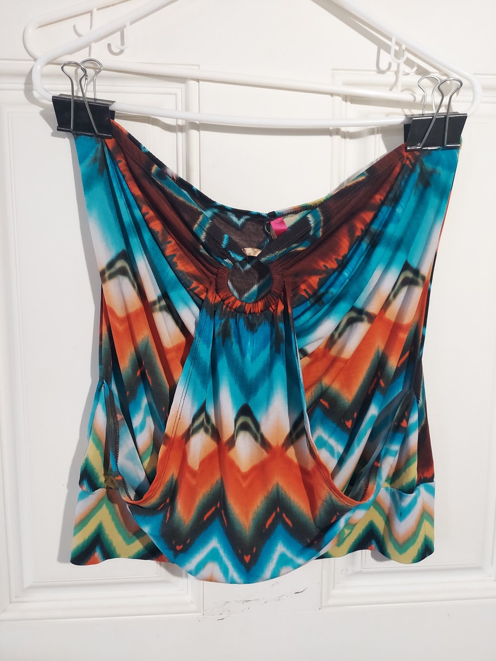Vintage Y2K Heart Soul Top O-Ring Chevron Boho Fairycore Cowl Drape Halter Large